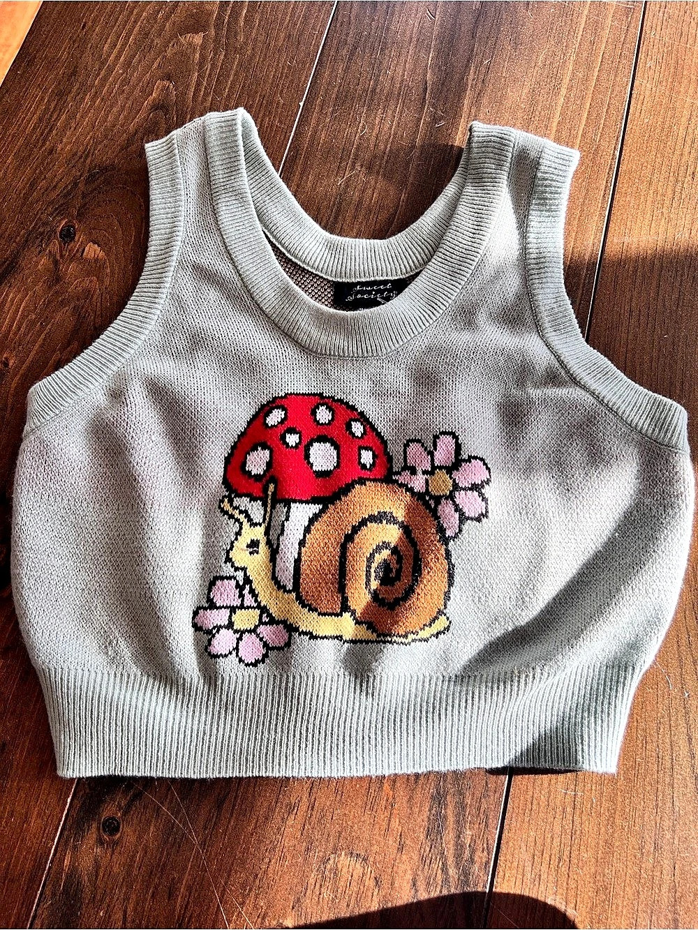 Hot Topic Secret Society Mushroom Snail Graphic Crop Top-medium